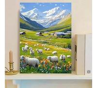 AEFOUU Affiche et impressions sur toile représentant des montagnes enneigées, des pâturages et des moutons (30x45cm/12x18pouces/sans cadre)