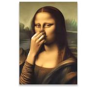AEFOUU Affiche murale Mona Lisa pour salle de bain, humour toilettes, inspiration Da Vinci, style vintage, peinture sur toile (60x80cm/cadre intérieur)