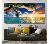 AEFOUU Affiche sur toile, impression d'art moderne, vagues d'été, paysage marin de Palm Beach, image de nature océanique, décoration murale (50 x 100 cm)