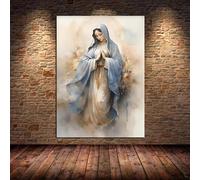 AEFOUU Affiche vintage de la Vierge Marie, art catholique chrétien en prière, peinture sur toile, impression d'image, décoration murale pour la maison (20x35cm/cadre intérieur)