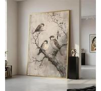 AEFOUU Affiche vintage d'oiseaux anciens, style rustique, toile peinte représentant des moineaux, décoration murale neutre, impression style ferme, tableau (70x100cm avec cadre)