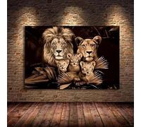 AEFOUU Affiches et impressions modernes sur toile représentant une famille de lionceaux, art mural animalier pour la décoration du salon, 60 x 80 cm (avec cadre intérieur)