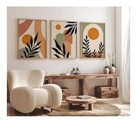 AEFOUU Ensemble de 3 tableaux abstraits bohèmes beiges et verts, style terracotta nordique moderne, sur toile, avec feuilles et blocs de couleur (40x60cm/sans cadre)