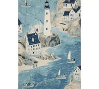 AEFOUU Ensemble de tableaux sur toile représentant un village côtier, style rustique et nautique, avec une décoration abstraite pour une maison de plage et un paysage marin (40x60cm sans cadre)