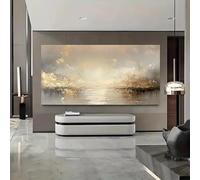 AEFOUU Grand tableau abstrait texturé beige et doré, 80 x 160 cm, sans cadre, idéal pour décorer salon, chambre ou bureau