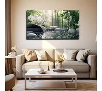 AEFOUU Grande affiche murale Forêt Verte - Impression sur toile horizontale style bohème moderne - Tableau d'art mural asiatique serein pour la maison (60x90cm/sans cadre)