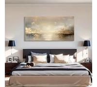 AEFOUU Grande peinture abstraite beige et dorée - Impression d'art mural pour salon, chambre, bureau (65x130cm/sans cadre)