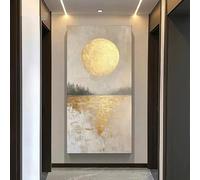 AEFOUU Grande toile abstraite représentant une lune dorée sur un lac, impression d'art mural moderne pour la décoration du salon (80 x 160 cm/cadre intérieur)