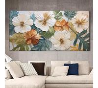 AEFOUU Grande toile murale abstraite moderne à motifs floraux - Impression florale blanche, orange et verte pour la décoration du salon (70x120cm/sans cadre)