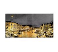 AEFOUU Grande toile murale noire et or représentant un paysage nocturne de Venise, magnifique affiche d'architecture urbaine, décoration pour la maison, le salon ou le bureau (40x80cm/sans cadre)