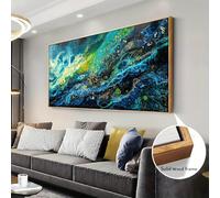 AEFOUU Grandes impressions d'art mural encadrées, peinture abstraite sur toile noire, verte et turquoise, décoration murale moderne pour salon et chambre (60 x 123 cm / 24 x 48 pouces)