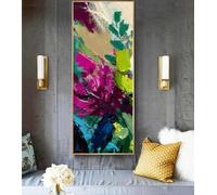 AEFOUU Impression d'art abstrait Magenta Lime : Tableau mural floral sur toile, grande œuvre d'art encadrée moderne, décoration pour salon (30 x 60 cm / 12 x 24 pouces)