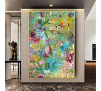 AEFOUU Impression sur toile encadrée, graffiti moderne et coloré, peinture abstraite, grande décoration murale pour salon, maison, 60x92cm(24x36 pouces) avec cadre