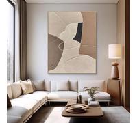 AEFOUU Impression sur toile encadrée - Grand tableau abstrait beige et marron, décoration murale beige pour salon, 90 x 120 cm (35 x 47 pouces) avec cadre