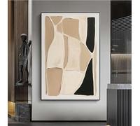 AEFOUU Impression sur toile encadrée, tableau abstrait, décoration murale minimaliste, noir et beige, pour salon, 75x100cm(30x39 pouces) avec cadre