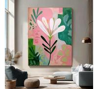 AEFOUU Impression sur toile, peinture abstraite florale colorée, toile texturée, décoration murale botanique rose, décoration intérieure moderne (40 x 60 cm/cadre intérieur)