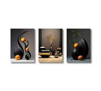 AEFOUU Lot de 3 affiches abstraites sur toile, sculpture tridimensionnelle en céramique, décoration murale pour salon, chambre et salle de bain (60x80cm/cadre intérieur)