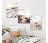 AEFOUU Lot de 3 affiches murales classiques et modernes représentant des tortues de plage, des paysages côtiers et du sable, pour la décoration de la chambre, du salon ou de la maison (40x50 cm