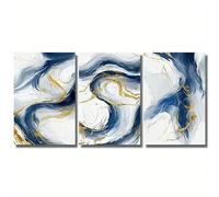 AEFOUU Lot de 3 affiches sur toile, art moderne, bleu et or, abstrait, impression graphique sur toile pour la décoration de la chambre (20x30cm/cadre intérieur)
