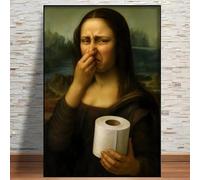 AEFOUU Mona Lisa se couvrant le nez, calligraphie sur toile, affiche HD, décoration murale pour couloir ou maison, image de vacances (40x50cm/sans cadre)