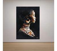AEFOUU Portraits élégants de femmes africaines, décoration murale ethnique avec bijoux, peinture moderne de figures noires sur toile contemporaine (80 x 140 cm/cadre intérieur)
