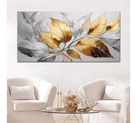 AEFOUU Tableau abstrait à motifs de feuilles dorées sur toile, style botanique, affiche et impression pour la décoration murale du salon (70 x 120 cm, sans cadre)