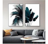 AEFOUU Tableau abstrait botanique sur toile représentant une feuille de bananier bleu, style nordique, peinture créative, décoration intérieure moderne (30x42 cm, sans cadre)
