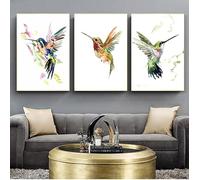 AEFOUU Tableau abstrait coloré représentant un colibri butinant du nectar, impression aquarelle sur toile, décoration murale pour salon (60x80 cm, sans cadre)