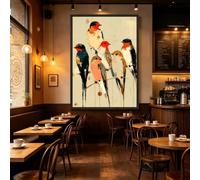 AEFOUU Tableau abstrait d'oiseaux sur une branche, toile murale, style rustique, affiche moderne d'hirondelle, décoration aviaire colorée (90x130cm avec cadre)