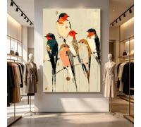 AEFOUU Tableau abstrait d'oiseaux sur une branche, toile murale, style rustique, affiche moderne d'hirondelle, décoration colorée pour la maison (30x45cm/cadre intérieur)