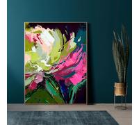 AEFOUU Tableau abstrait floral Cerise Lime sur toile, grand format encadré, idéal pour le salon ou la chambre (80 x 100 cm / 32 x 39 pouces)