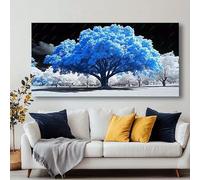 AEFOUU Tableau abstrait moderne « Arbre bleu » sur toile, encadré, idéal pour décorer un salon (75 x 145 cm)