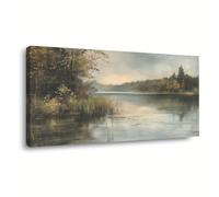 AEFOUU Tableau abstrait moderne représentant un paysage lacustre, imprimé sur toile encadrée, scène de nature sereine pour la décoration du salon, du bureau ou de la cuisine (75 x 140 cm)