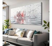 AEFOUU Tableau décoratif à l'huile avec imprimé aquarelle de fleurs roses, fond vintage, pour chambre, salle de bain ou salle à manger (65 x 125 cm / 26 x 49 pouces)