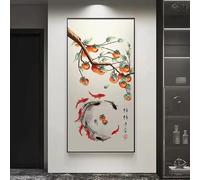 AEFOUU Tableau décoratif de style chinois représentant un kaki, symbole de chance, et une fleur de carpe Impression sur toile (20x40cm cadre intérieur)