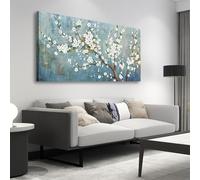 AEFOUU Tableau élégant sur toile représentant des fleurs de prunier, style rustique turquoise, impression d'œuvre d'art nature pour le salon (40 x 82 cm / 16 x 32 pouces)