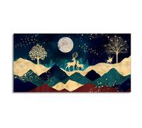 AEFOUU Tableau moderne et luxueux sur toile à thème tropical représentant des chaînes de montagnes avec des feuilles dorées et des chevreuils (20x40cm) - Décoration murale pour la maison ou le bureau