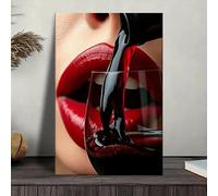 AEFOUU Tableau moderne sur toile « Lèvres rouges et vin » - Impression sur toile représentant une scène abstraite de service de vin, idéale pour la décoration du salon (60 x 80 cm/sans cadre)