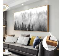 AEFOUU Tableau mural Forêt brumeuse, art mural en noir et blanc, paysage de montagne imprimé sur toile pour chambre à coucher ou salon (70 x 144 cm / 28 x 57 pouces)