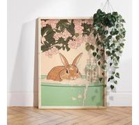 AEFOUU Tableau mural Lapin japonais dans une baignoire, affiche sur toile, motif lapin amusant, art animalier, décoration murale pour chambre d'enfant ou salle de bain, 50 x 60 cm