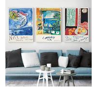 AEFOUU Tableau mural Picasso Matisse Chagall, œuvre d'art abstraite classique sur toile, affiche de voyage française, décoration de salon (60x90cm/cadre intérieur)