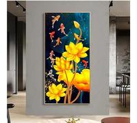 AEFOUU Tableau mural sur toile représentant des carpes koï dorées, style Feng Shui, avec lotus, pour une décoration moderne de salon (80x162cm sans cadre)
