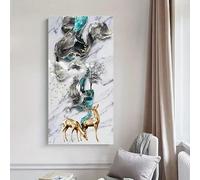 AEFOUU Tableau sur toile abstrait moderne représentant un cerf - Décoration murale bleue pour salon, chambre ou bureau (65x130 cm/sans cadre)