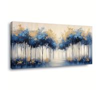 AEFOUU Tableau sur toile « Arbres bleus et dorés » - Impression abstraite moderne encadrée pour salon, chambre, bureau, cuisine (70 x 145 cm / 28 x 57 pouces)