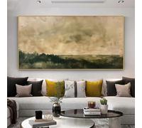 AEFOUU Tableau sur toile avec cadre doré, style ferme moderne - Paysage champêtre serein pour la chambre (50 x 100 cm)