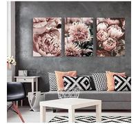AEFOUU Tableau sur toile de pivoine, affiche nordique, imprimé floral or rose de style scandinave, décoration murale pour salon (70x100 cm, sans cadre)
