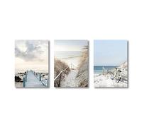 AEFOUU Tableau sur toile représentant un paysage marin nordique sur une plage avec des tréteaux Image de paysage naturel affiche décorative pour la maison et impression murale (30x42cm/sans cadre)