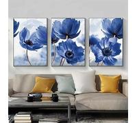 AEFOUU Toile imprimée à motif floral botanique abstrait, affiche de plante à fleurs bleues de style nordique, peinture murale, décoration scandinave (60x80cm/cadre intérieur)