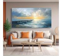AEFOUU Toile imprimée moderne abstraite représentant un coucher de soleil vibrant sur l'océan, décoration murale horizontale pour salon (35 x 72 cm / 14 x 28 pouces)