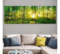 AEFOUU Toile panoramique sans cadre représentant un paysage naturel et une forêt, art mural, affiches d'arbres verts et ensoleillés pour salon, 50x150 cm (20x59 pouces), sans cadre